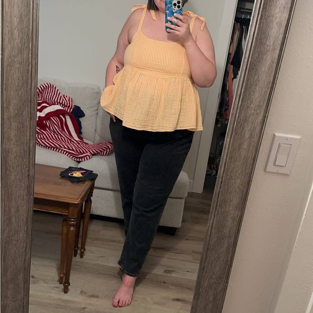 Orange Gingham Peplum Top